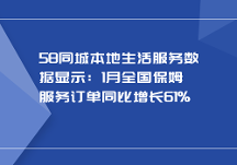 58同城本地生活服務數(shù)據(jù)顯示：1月全國保姆服務訂單同比增長61%